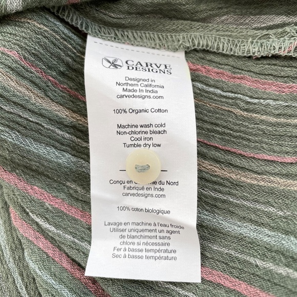CARVE DESIGNS Women’s Size Small Dylan Gauze Shirt in Green Cilantro Stripe - Picture 5 of 6